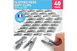 culiclean Clothes Pegs for Washing Line Strong Soft Grip 40 pcs Soft Clips ultimate grey white - Non Slip Heavy Duty Large Plastic Laundry Peg Washing Pegs Secure Grip Rubber Mark Free