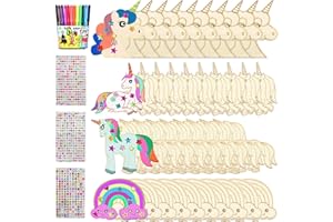 SEASBOES Podkowa drewniana, 24 sztuki drewnianych podkówek na urodziny dziecka, drewniane wycięcia, rękodzieło, niedokończone podkowy, krążki drewniane z 12 pisakami akwarelowymi, 3 naklejki cekinowe, 2 błyszczące wstążki (B)