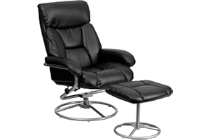 FLASH FURNITURE Flash Muebles contemporáneo Piel sillón reclinable y Ottoman con Base de Metal, Piel sintética, Negro, 44" D x 29.25" W x 39.5" H