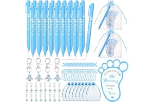 CCCYMM 20 Sets Baby Shower Favours for Guests Includes Ballpoint Pens Angel Keychains Organza Bags Bows Thank You Cards, Baby Shower Return Gifts Thank You for Guests Gender Reveal Party Game Prizes (Blue)