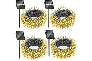 SOLARBABY Guirnaldas Luces Exterior Solar, 4 x 10M 100 LED Luces Navidad Exterior Solares 8 Modo,IP65 Impermeable Navidad Cadena de Luces Solares para Jardín Del Arbol Xmas Decor, Blanco cálido
