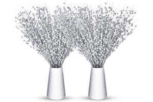 Geosar 30 Tallos de Bayas de 43 cm con Purpurina Ramas de Bayas Brillantes Artificiales Adorno de Tallo de Baya Navideño Decoración de Palillos de Bayas de Cuentas para Árbol Navidad (Plata)
