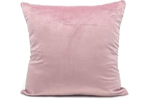 cushion mania Large Plain Velvet Cushion Cover – Soft Thick Plush Decorative Pillow Case for Sofa & Bed – Luxury Square Scatter Cushion (Blush Pink, 17"x17" Filled Cushion)