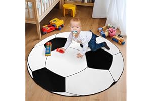 GthreeD Soft Area Circle Soccer Rug, 120 cm Gifts for Boys Girls, Shag Bedside Rug for Kids Teens, Soccer Lovers Room Decor Indoor Round Carpet for Bedroom Living Room, Nursery, Machine Washable