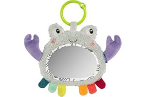 Fehn Activity-Spiegel Krabbe – Motorikspielzeug zum Aufhängen für Kinderwagen, Kinderbett und Babyschale – zum Beißen, Greifen und Geräusche erzeugen – Spielzeug für Babys und Kinder ab 0+ Monaten