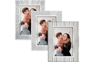 Giftgarden 3 sztuki szklanych ramek na zdjęcia 10 x 15 cm ze srebrnym brokatem – błyszczące ramki na zdjęcia na blat stołu – idealne do zdjęć niemowląt, zdjęć rodzinnych i ślubnych – prezent