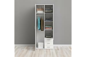 Dmora Armario Armario Armario de Dos Puertas y Tres cajones, Color Blanco, 77 x 49 x 200 cm