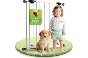 BOMI Schutzgitter Mira | Ohne Bohren | 90° Stop | Schließt automatisch | Türschutzgitter schmal weiß Metall Selbstschließend | Treppenschutzgitter Türgitter Klemmgitter | Breite: 63-71 cm