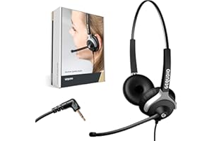GEQUDIO Casque Filaire avec Embout 2,5mm Jack Compatible avec téléphones Gigaset Cisco Spa Panasonic Grandstream et Polycom - Câble de raccordement Inclus - Très léger: 80g
