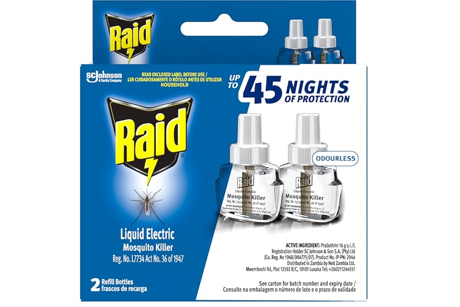 Raid, Electric Unit, Odourless, Mosquito Killer, Liquid Refill, Twin Pack, 2 x 33 ml