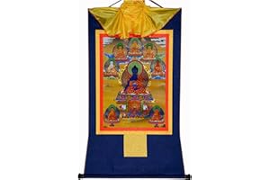Gandhanra Tibetan Thangka Wall Hanging - The Eight Medicine Buddhas Thangka - Hot Stamped Buddha Tapestry for Zen Home Decor, Meditation, Spiritual Relaxation and Peace
