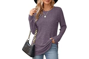 WNEEDU T-Shirts à Manches Longues pour Femmes Tuniques légères et Douces Tops Crew Neck Pullover Sweatshirt Tops