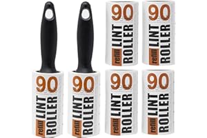 Redberry économique de Rouleaux Anti-Peluches et recharges - 2 poignées et 6 Rouleaux de 90 Feuilles - Élimine Les Poils d’Animaux domestiques, la poussière des vêtements, des Tissus et d’ameublement
