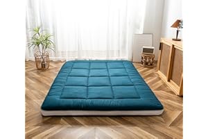 MAXYOYO Futon Materasso imbottito giapponese da pavimento trapuntato, imbottitura per letto extra spessa e pieghevole, lettino per gli ospiti (bluestone, matrimoniale), Doppio