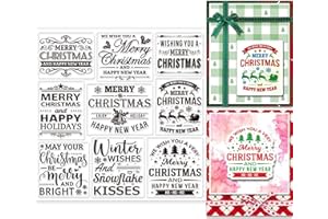 GLOBLELAND Christmas Greeting Words Clear Stamps for Card Making Snowflakes Poinsettia Christmas Tree Transparent Silicone Stamps for Christmas Embossing Paper Card Craft Album Decor