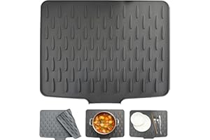 HUACOMMERCE Silicone Dish Drying Mat, Heat-Resistant, Non-Slip Sink Drainer Board & Foldable for Easy Storage. The Essential worktop Saver for counters, Sinks, Tables & refrigerators. (Grey, 40x32cm)