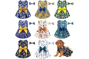 Abbylike 8 Pcs Happy Hanukkah Puppy Dog Dress with 8 Puppy Hair Bows Stretchy Puppy Skirt Costume Sleeveless Girl Dog Clothes Hexagram Star Candelabra Pattern Dog Outfit with Bowknot for Gift (Medium)