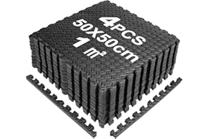 SROCHN 4PCS Bodenschutzmatten Puzzlematte 50X50X1cm mit Randstücken, 1㎡ rutschfest Eva Fitnessmatte Turnmatte Sportmatte Trainingsmatte (Schwarz)