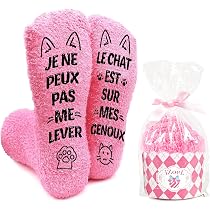 Cadeau Femme Noël Chaussettes Rigolotes pour Petite Amie Épouse Fille Maman Socks Humour Personnalisé Chaudes Polaire Hiver Rose Coffret Cadeux Chocolat Cadeau pour Saint-Valentin Anniversaire