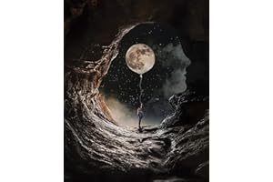 Aapxi Dipinto fai da te con i numeri, bianco e nero, luna e ragazze, per adulti, bambini, principianti, tela 40 x 50 cm e 4 pennelli, vernice acrilica (senza bordo)