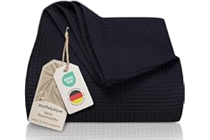 LAYNENBURG Manta para Sofá Verano 150 x 200 cm - Waffle Pique 100% Algodón - cocha Ligera de Verano - Manta de algodón como Manta de Cama, de sofá - Manta de sofá aireada (Negro)