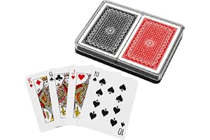 Double Deck Plastic Playing Cards Set 2 Standard Poker Decks Red & Black Classic Design Cards, Twin Pack Non Toxic 100% Plastic Playing Cards.