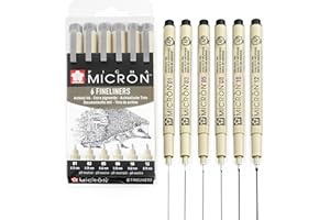SAKURA Pigma Micron - Penne a punta fine, inchiostro nero, set di 6 penne a inchiostro nero