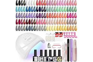 Phoenixy Gel Nail Polish Set, 51Pcs Gel Nail Kit with Drill and Lamp, 30 Colours White Red Purple Gels Polish Set with Full Tools, Base Glossy Matte Glitter Golden Top Coat, Gifts for Women