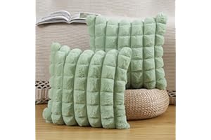 Madizz Juego de 2 Fundas de Cojines de Lana Sintética de Cómoda Fundas Moderno Cojín de Almohada Decorativa Suave para Almohada de Dormitorio de sofá Verde 45x45 cm