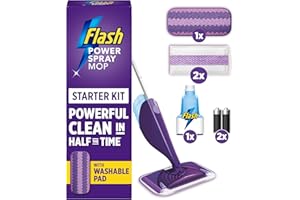 Flash Power Spray Mop Floor Cleaner Starter Kit (1 Washable + 2 Disposable Pads), All-In-One System For Your Floors