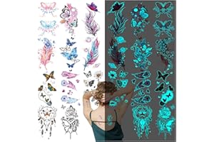 Acevegue 18 Fogli Tatuaggio Temporaneo Donna Adulti, Impermeabile Tatuaggi Finti Trasferelli Adulti, Blu Bagliore Farfalla Piuma Finto Tatuaggio Festa Bomboniere