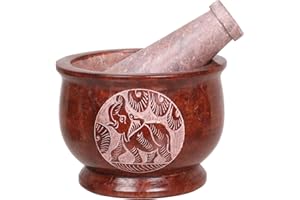 Divit Shilp Mortar and Pestle, Made of Heavy Duty Polished Hard Stone, Natural Stone Grinder For Spices, Pastes, Herbs, Seasoning etc. (Brown Elephant)