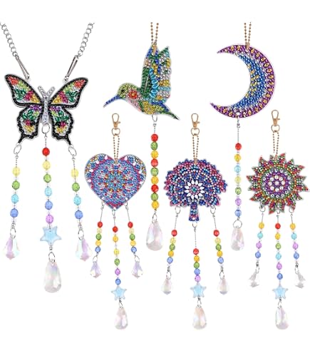 4 Stück Diamant-Malerei Sonnenfänger | Kolibri, Schmetterling, Katze, Pfau – Bunt & Glitzernd Für Fenster & Garten
