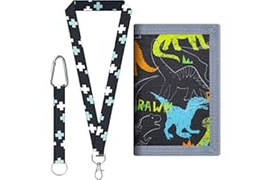 PLUSHCEWT Dinosaur Kids Wallet, Waterproof Trifold Wallet with Lanyard Zipper Novelty Wallet Coin Pocket Card Holders for Boys and Girls Outdoor Sports Birthday Gifts Ages 4-18 (B)