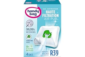Melitta Handy Bag 4 Sacs Aspirateurs, Pour Aspirateurs Rowenta et Moulinex, Fermeture Hermétique, Filtre Anti-Allergène, R39, Lot de 1, Blanc