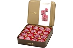 Rose Turkish Delight Lokum, Hand Crafted Shaped Flower, Dessert Gourmet Gift Box Tin, 16 Pieces, 300g, Chateau de Mediterranean