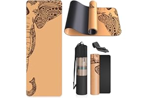 Haninj Eco-Friendly Yoga Mat Non Slip Unique Design Natural Cork Tpe Material Fitness Exercise Mat with Carry Bag and Strap For Home, Pilates,Aerobic,Gym & Workout(4 patterns available)