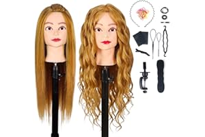 Cabeza de Maniquí, MYSWEETY 26" Cabeza Maniqui Peluqueria Pelo Natural 70%, Practicas Formación Cabeza Peluqueria Muñeca De La Cosmetología Práctica Muñeca Para Peluquería con Abrazadera De Mesa
