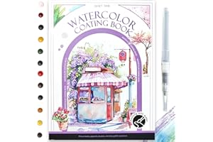 Glvomazty Cahiers D'aquarelle Livre, Carnet Coloriage Adulte Anti Stress, Livre-Magique-Eau Peinture Avec Pinceaux et 12 Couleurs pour Débutants Adolescents Adultes Cadeau Creatif
