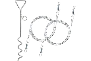 PETOPEDIA 2x 1.5m Reflective Dog Chains for Outside - Tie Out Cable with (40cm) Heavy Duty Steel Spiral Ground Spike Dog Stake Tether, Outdoor, Camping (Cable & Stake, Assorted)