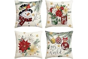 HuaMuDM 4 Pezzi Cuscino Natalizio,45x45cm Cuscini Natalizi per Divano,Decorazioni Natalizie,Natale,Festa a Tema,Adatto per Soggiorno,Divano,Camera da Letto,Giardin