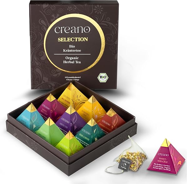 Creano Premium Bio Kräutertee Geschenkset „ORGANIC HERBAL TEA“ - 9 Pyramiden-Teebeutel in 9 unterschiedlichen Sorten - 22,5g - NEUHEIT 2024* - 1