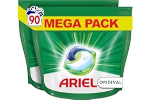 Ariel All-in-One Detergente Lavadora Liquido en Capsulas/Pastillas, 90 Lavados (2x45), Original, Jabon 5 Acciones para una Li