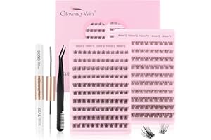 Glowing Win Faux Cils Individuel Kit Extension de Cils Professionnel avec Lash Bond&Seal Applicateur Mélanger deux paquets Faux Cils Naturel avec Colle de Cils Réutilisable DIY Cluster Lashes Kit