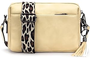 JANZORE Women CrossBody Bag Camera Handbag Shoulder Bag Small Multipurpose Vegan Leather Casual Fashion Cross body Bag Three Compartment Strap Wide Satchel with Tassel key Ring Gift Boxes