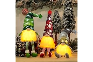 TEWWCEO Gnomos de Navidad con Luz Led, 3 Piezas Muñecos Gnomo Navidad Iluminado, Gnomos Navideños de Tela Peluche, Gnomo Navidad Decoración Hecha a Mano, Adornos de Navidad para Casa, Mesa