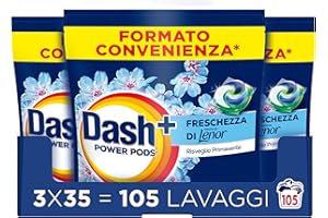 Dash Power Pods Detersivo Lavatrice In Capsule, 105 Lavaggi(3x35), Freschezza Di Lenor, Risveglio Primaverile, rimuove addirittura gli odori di sudore vecchi di 7 giorni, per una pulizia impeccabile