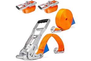 INDUSTRIE PLANET 2 x 5000 kg 8 m Sangles de Serrage avec cliquet Ergo Sangles d'arrimage 50 mm Sangle à cliquet Ergo à Long Levier