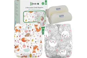 Kolo – Set 2 Pannolini Lavabili Riutilizzabili per Neonati e Bambini + 2 Inserti Assorbenti in Bambù | Taglia Regolabile, Unisex, 100% Ecologici | Fantasia Foxes&Rabbits