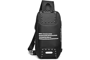 VARLIVOO Zaino Monospalla da Uomo Sling Bag con USB Port Blocco Password Borse a Spalla Borsa a Tracolla Rivetto Viaggio Escursionismo Impermeabile Poliestere